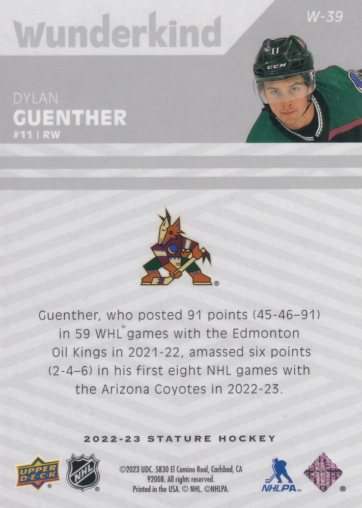 2022-23 UD Stature - Dylan Guenther - Wunderkind #W-39