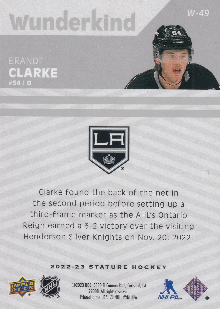 2022-23 UD Stature - Brandt Clarke - Wunderkind #W-49