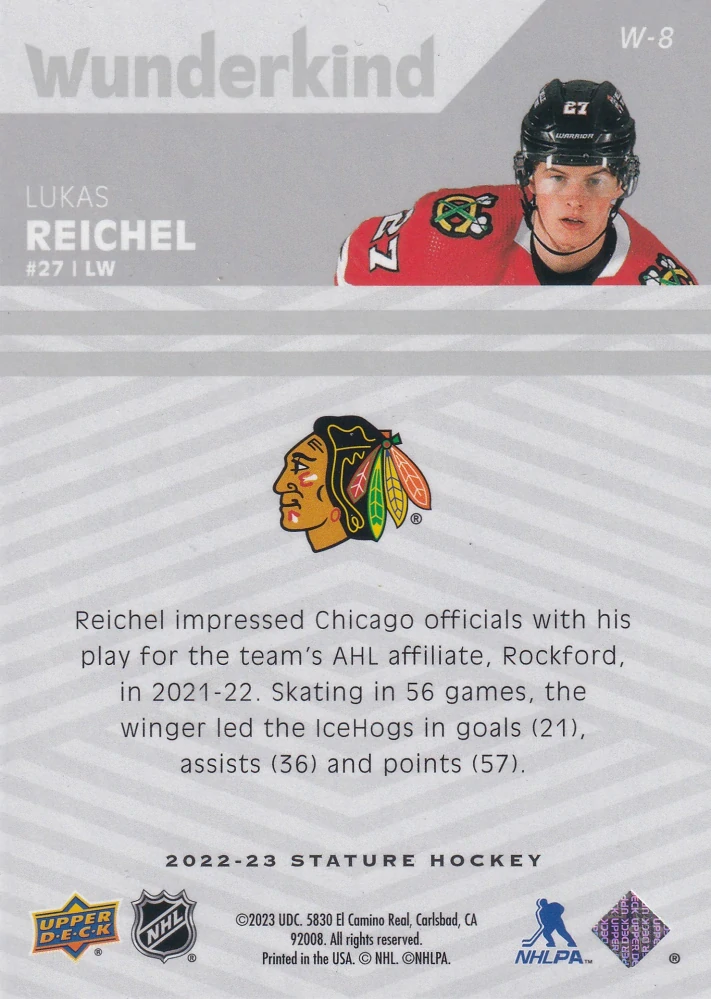 2022-23 UD Stature - Lukas Reichel - Wunderkind #W-8