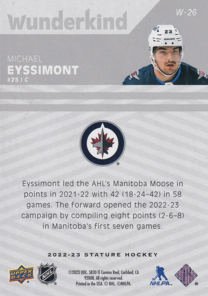 2022-23 UD Stature - Michael Eyssimont - Wunderkind #W-26