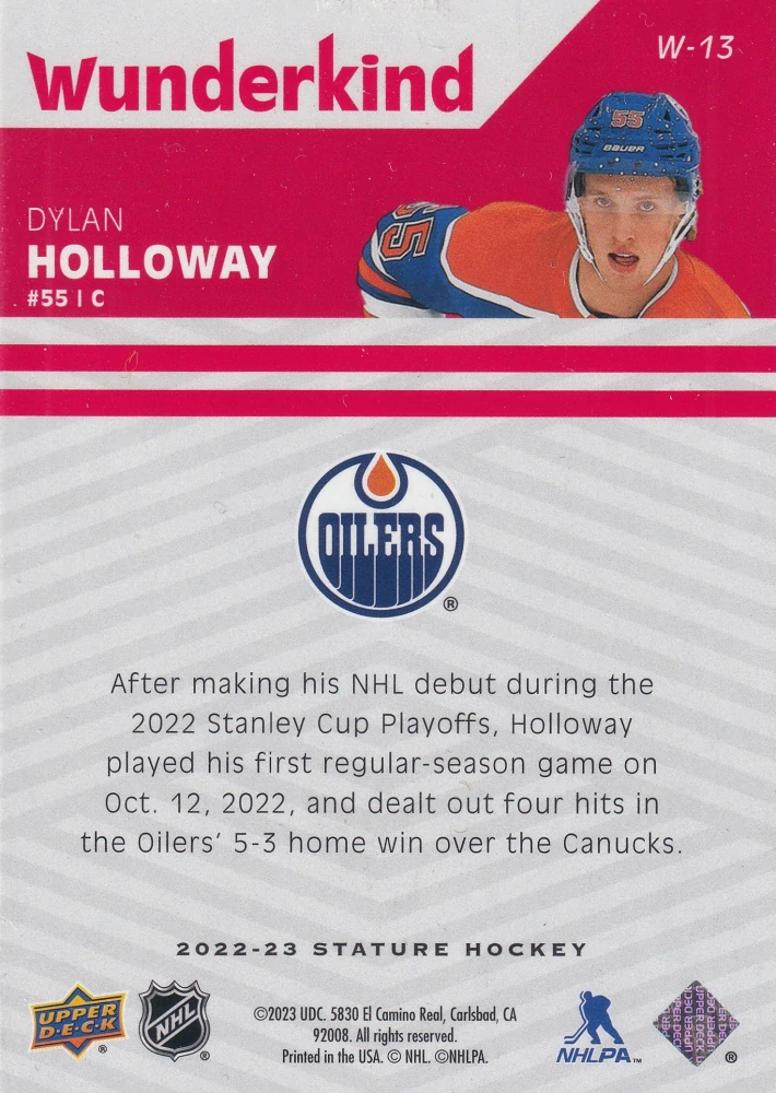 2022-23 UD Stature - Dylan Holloway - Wunderkind Red /75 #W-13