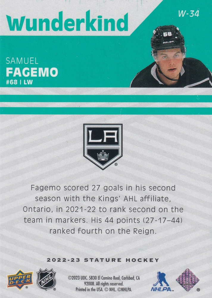 2022-23 UD Stature - Samuel Fagemo - Wunderkind Green /150 #W-34