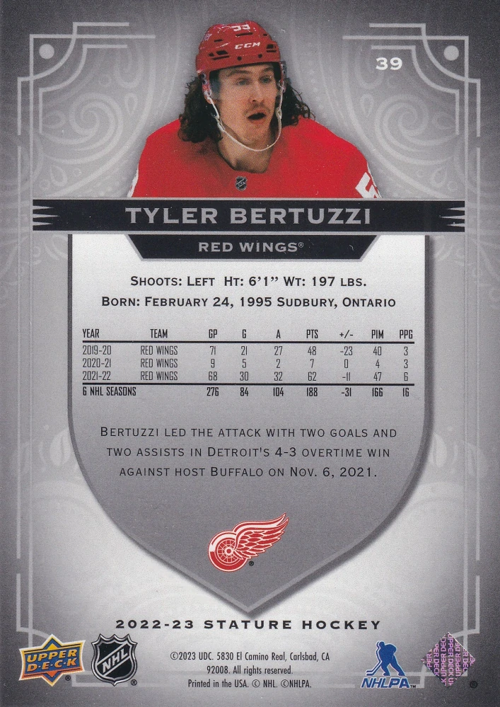 2022-23 UD Stature - Tyler Bertuzzi #39