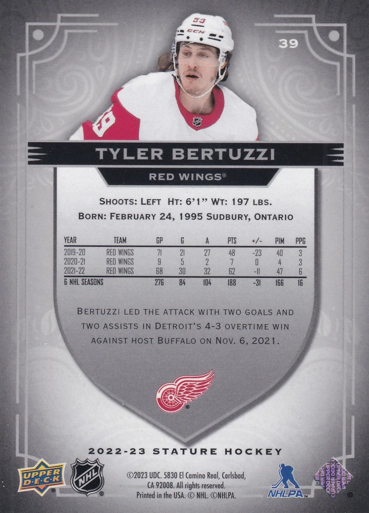 2022-23 UD Stature - Tyler Bertuzzi - Photo Variant /99 #39
