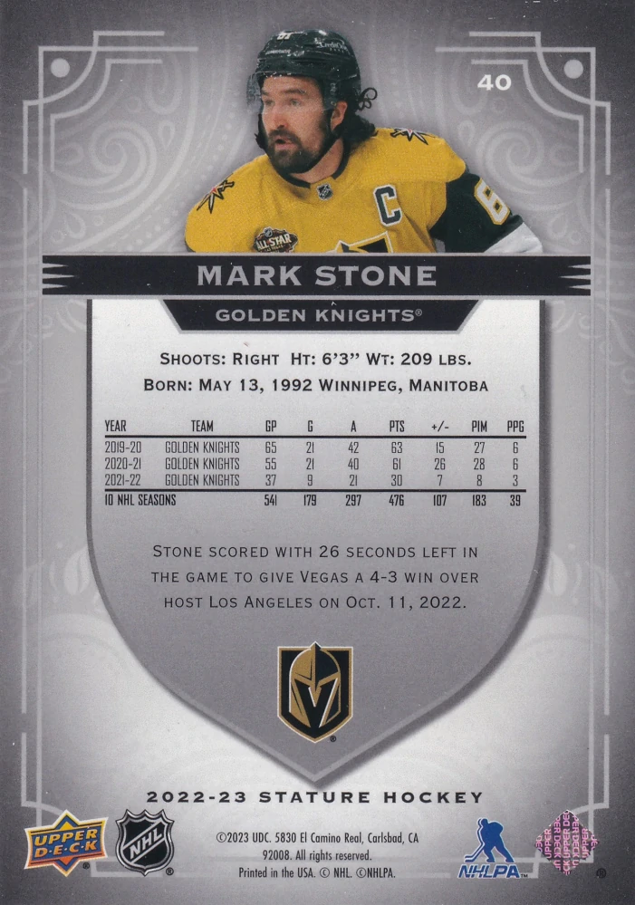 2022-23 UD Stature - Mark Stone #40