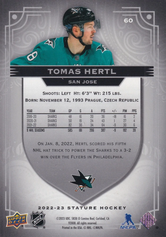 2022-23 UD Stature - Tomáš Hertl #60