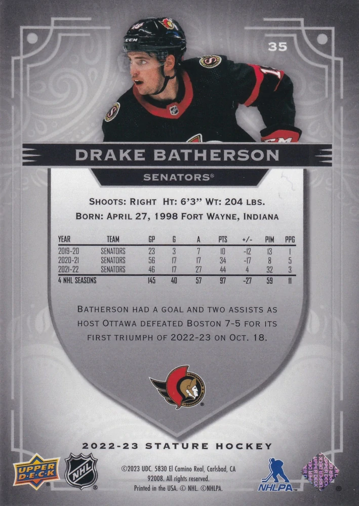 2022-23 UD Stature - Drake Batherson #35