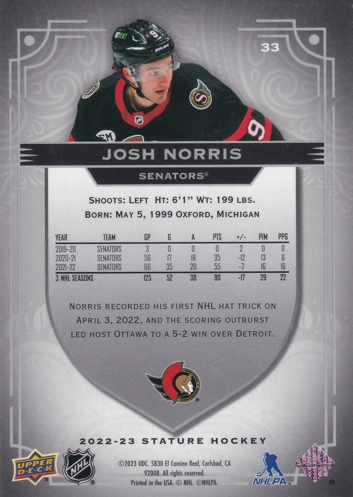 2022-23 UD Stature - Josh Norris #33