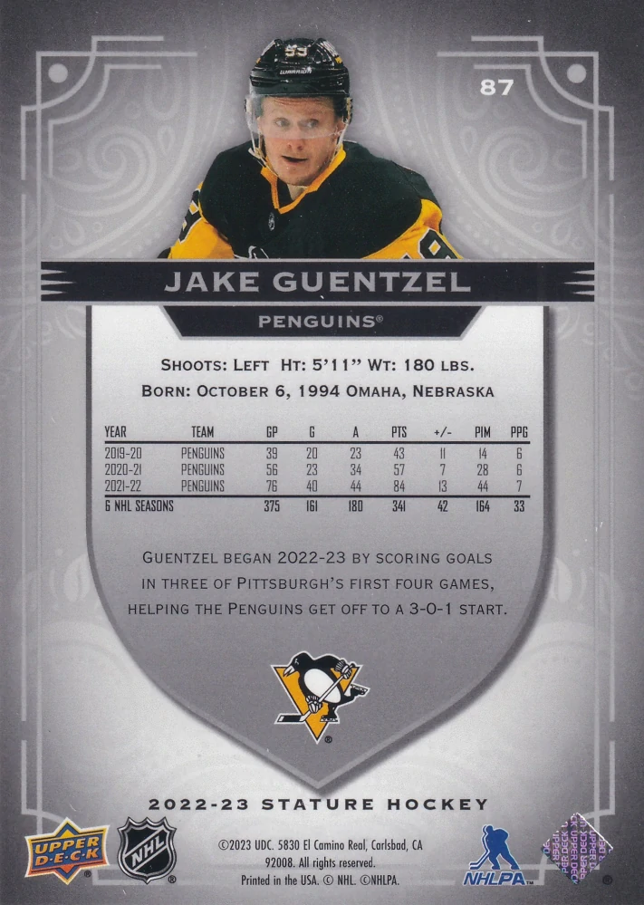 2022-23 UD Stature - Jake Guentzel #87