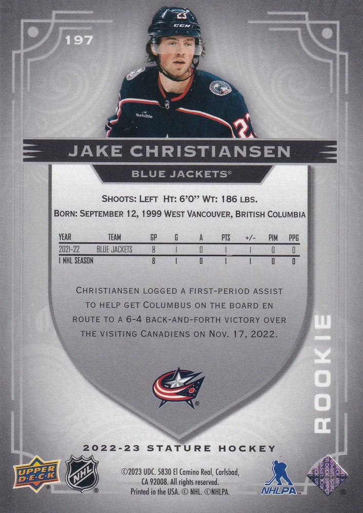 2022-23 UD Stature - Jake Christiansen - Rookie /399 #197