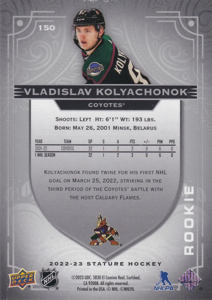 2022-23 UD Stature - Vladislav Kolyachonok - Rookie /399 #150