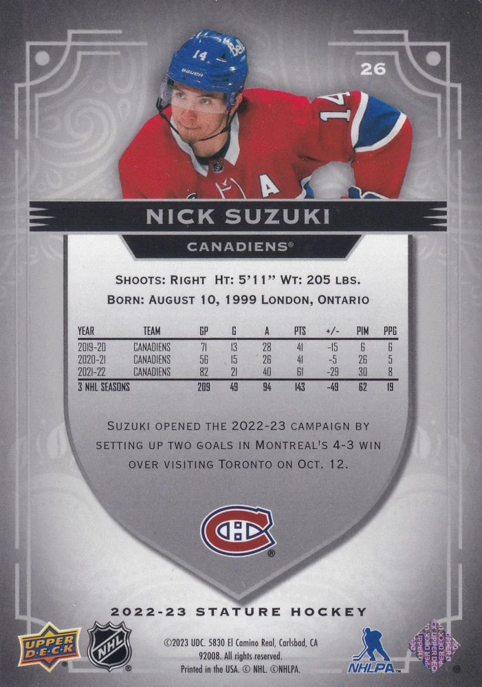 2022-23 UD Stature - Nick Suzuki #26