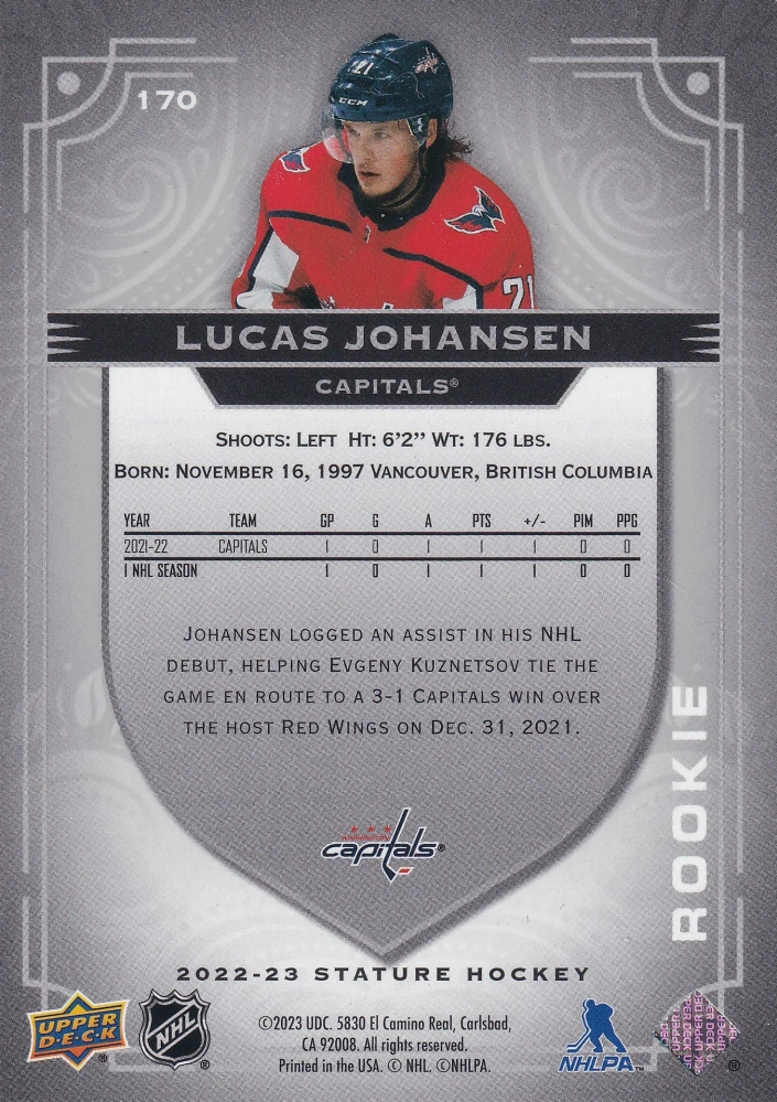 2022-23 UD Stature - Lucas Johansen - Rookie Photo Variant /99 #170