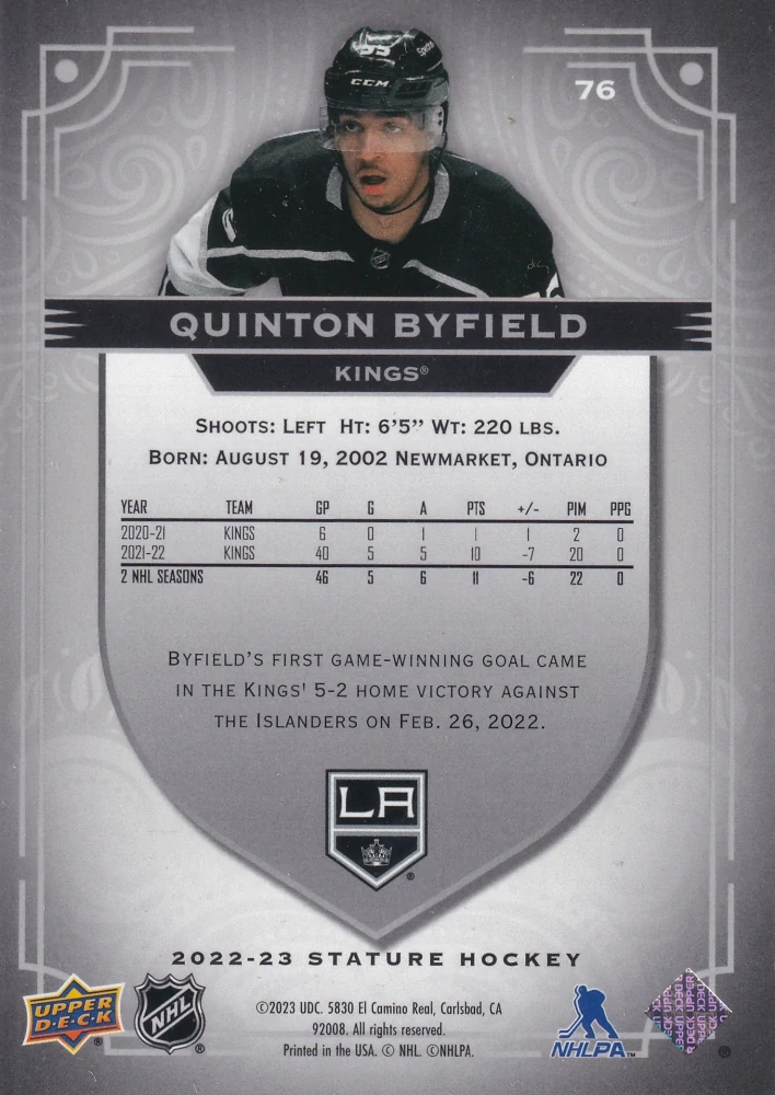 2022-23 UD Stature - Quinton Byfield #76