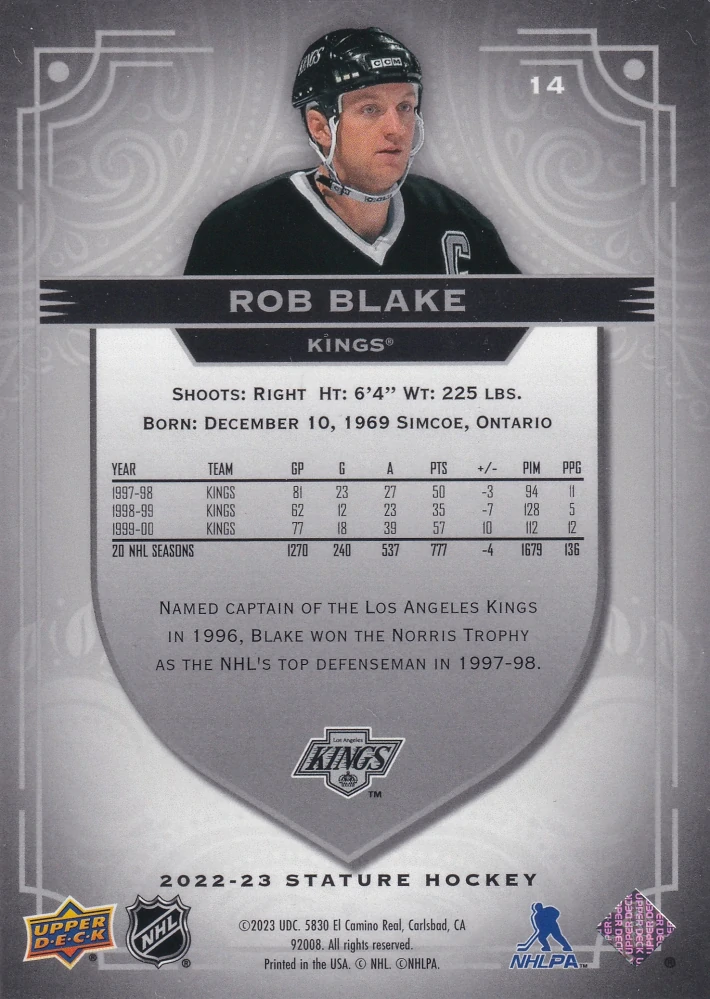 2022-23 UD Stature - Rob Blake #14