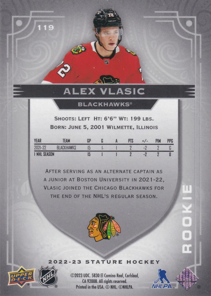 2022-23 UD Stature - Alex Vlasic - Rookie /399 #119