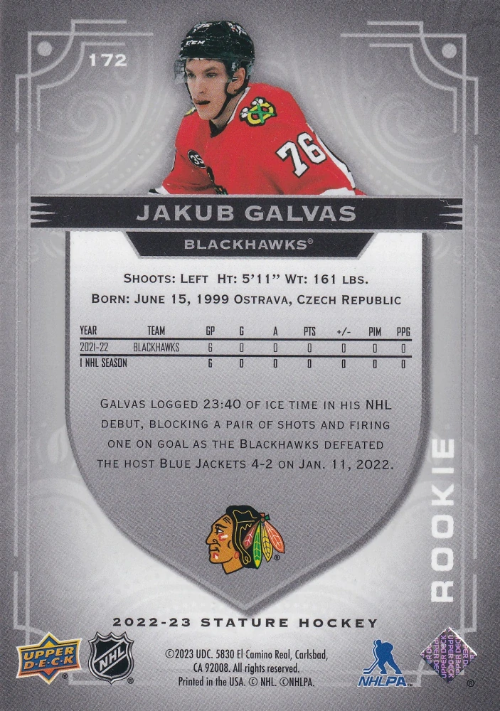 2022-23 UD Stature - Jakub Galvas - Rookie Photo Variant /99 #172