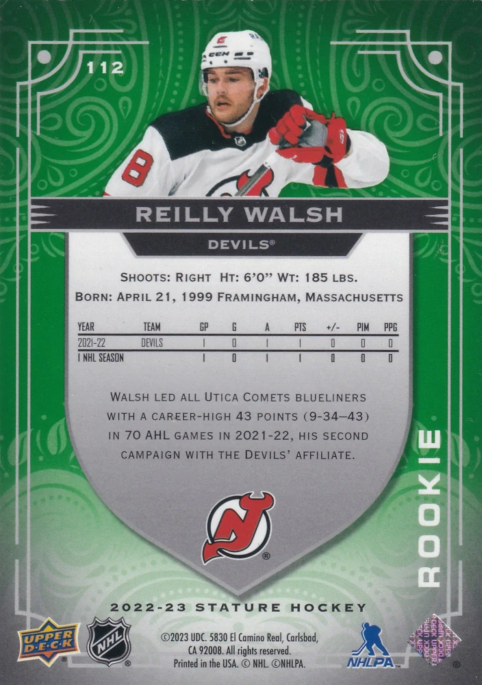 2022-23 UD Stature - Reilly Walsh - Rookie Photo Variant Green /66 #112