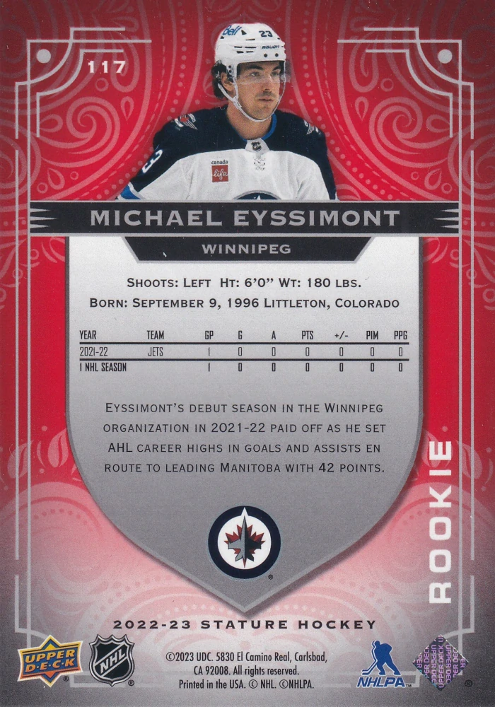 2022-23 UD Stature - Michael Eyssimont - Rookie Red /75 #117