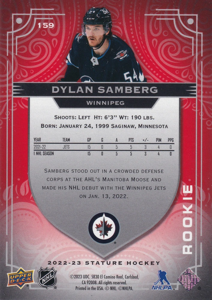 2022-23 UD Stature - Dylan Samberg - Rookie Red /75 #159