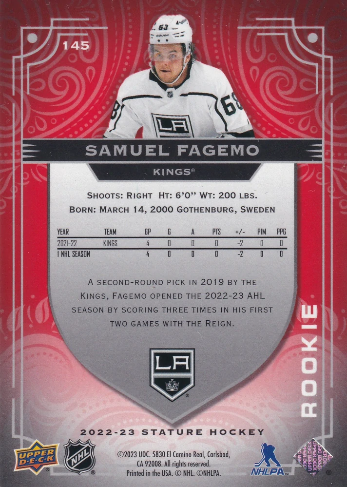 2022-23 UD Stature - Samuel Fagemo - Rookie Red /75 #145