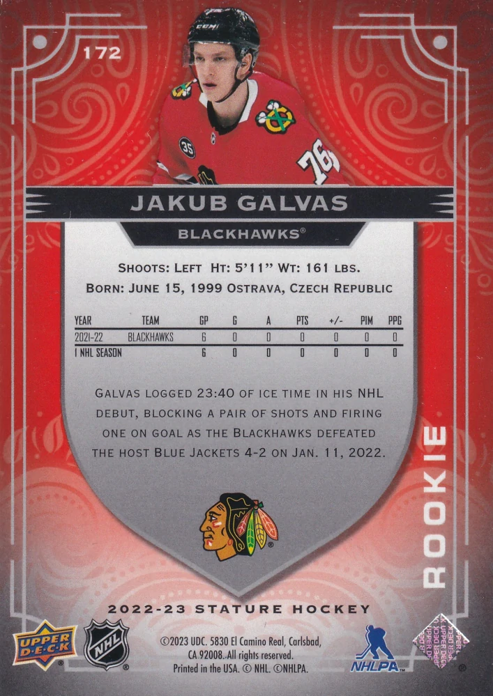 2022-23 UD Stature - Jakub Galvas - Rookie Orange /45 #172