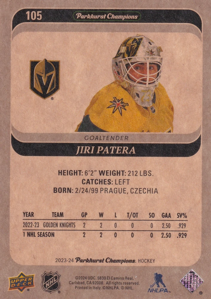 2023-24 UD Parkhurst Champions - Jiří Patera #105