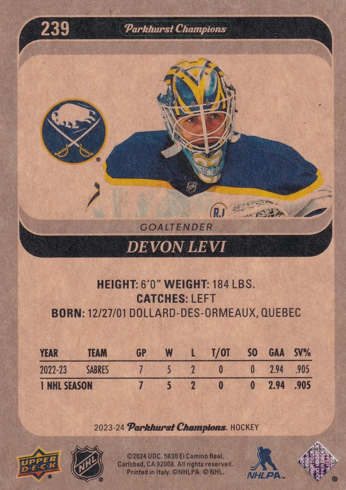 2023-24 UD Parkhurst Champions - Devon Levi #239