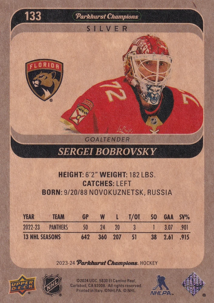 2023-24 UD Parkhurst Champions - Sergei Bobrovsky - Silver #133