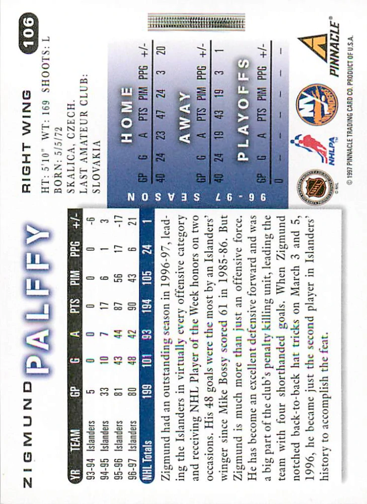 1997-98 Score - Žigmund Pálffy #106