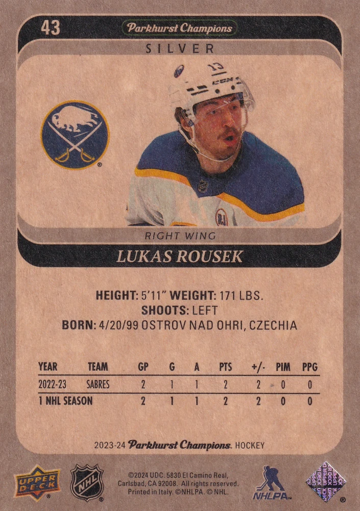 2023-24 UD Parkhurst Champions - Lukáš Rousek - Silver #43