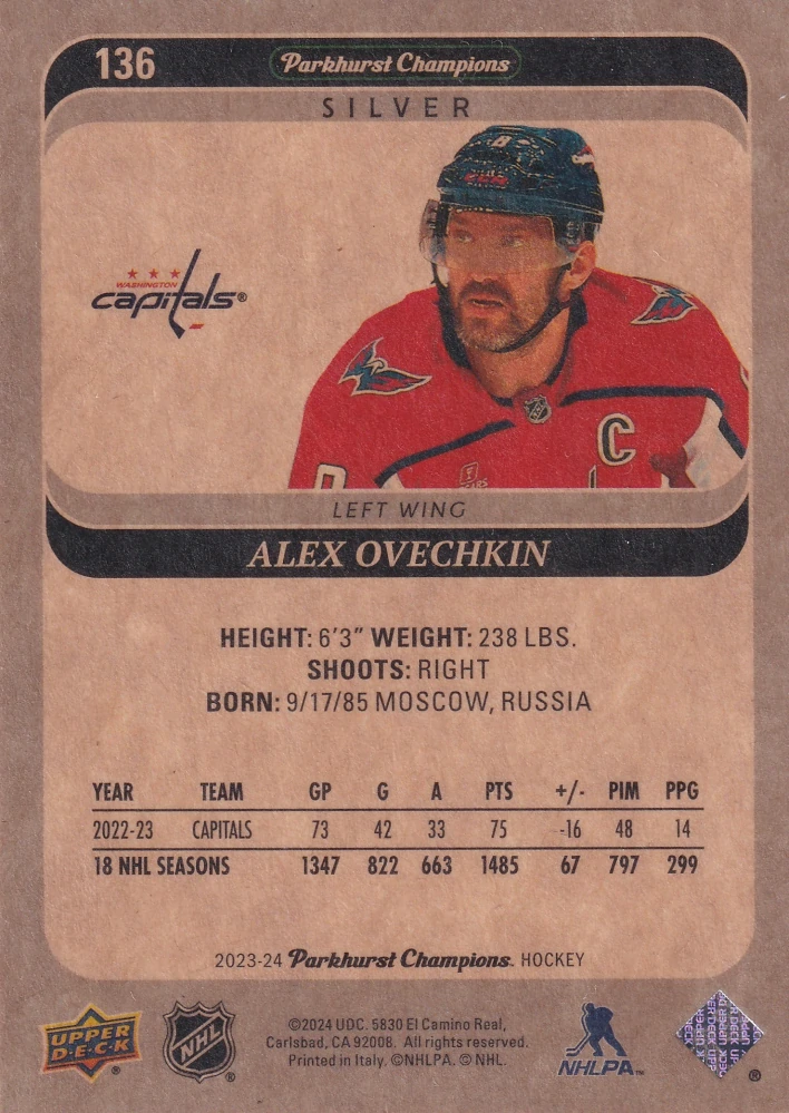 2023-24 UD Parkhurst Champions - Alex Ovechkin - Silver #136
