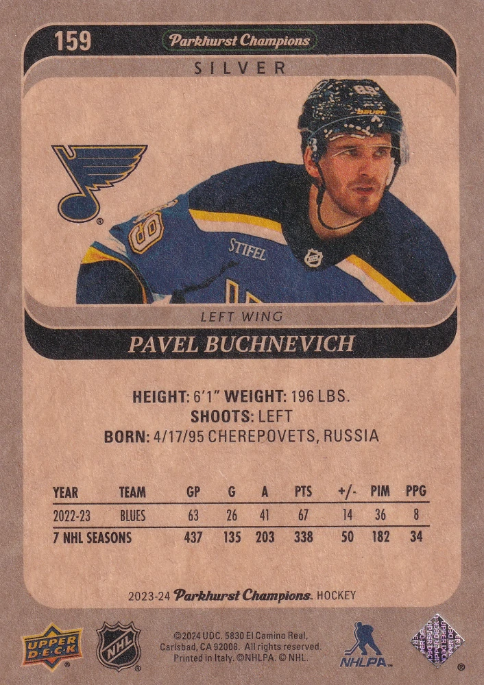 2023-24 UD Parkhurst Champions - Pavel Buchnevich - Silver #159