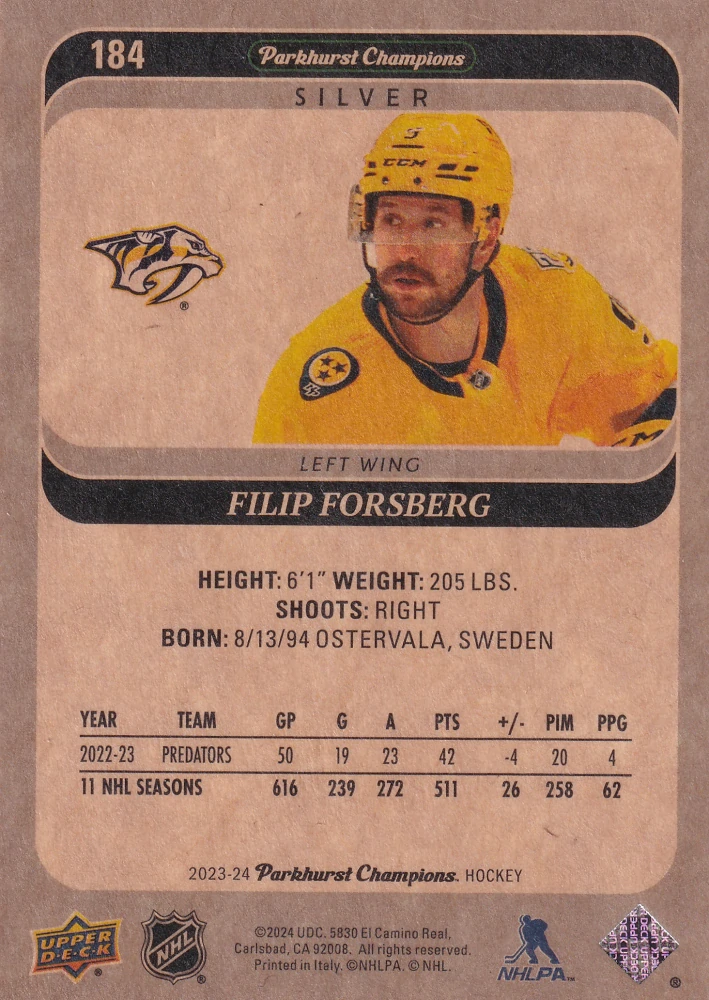 2023-24 UD Parkhurst Champions - Filip Forsberg - Silver #184