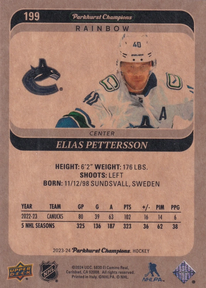 2023-24 UD Parkhurst Champions - Elias Pettersson - Rainbow #199