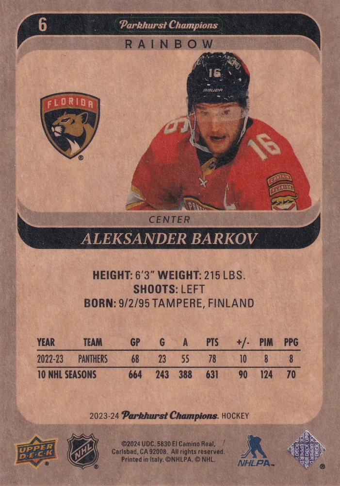 2023-24 UD Parkhurst Champions - Aleksander Barkov - Rainbow #6