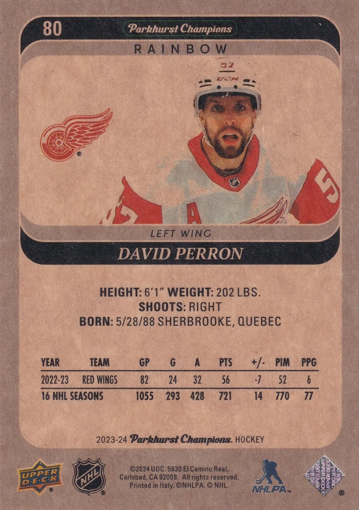 2023-24 UD Parkhurst Champions - David Perron - Rainbow #80