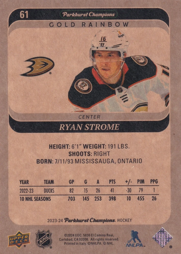 2023-24 UD Parkhurst Champions - Ryan Strome - Gold Rainbow #61
