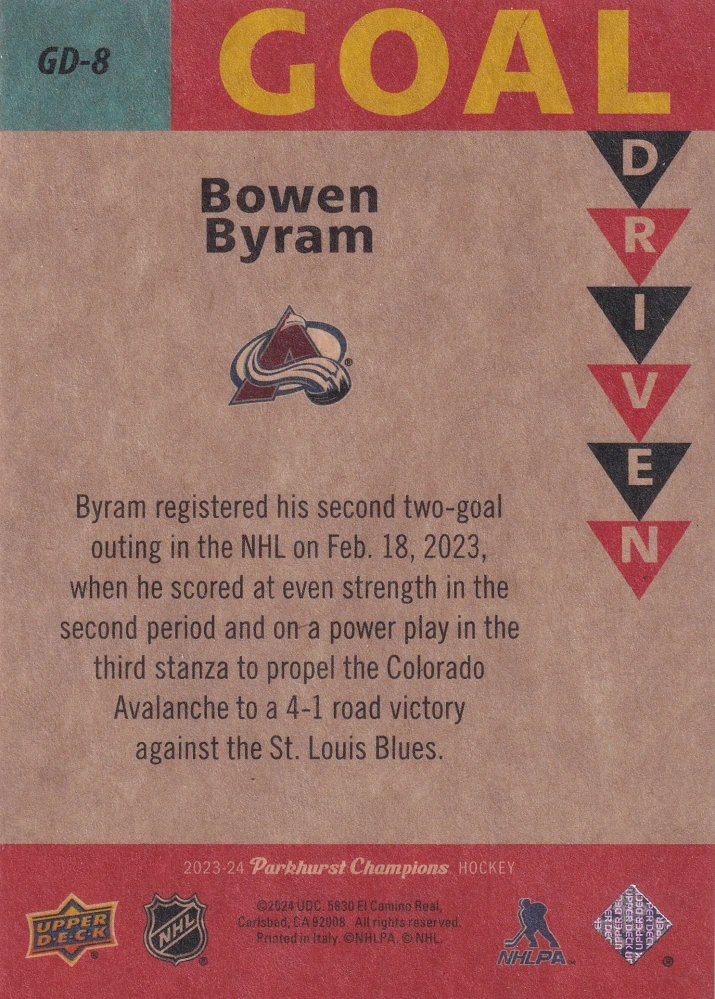 2023-24 UD Parkhurst Champions - Bowen Byram - Goal Driven #GD-8