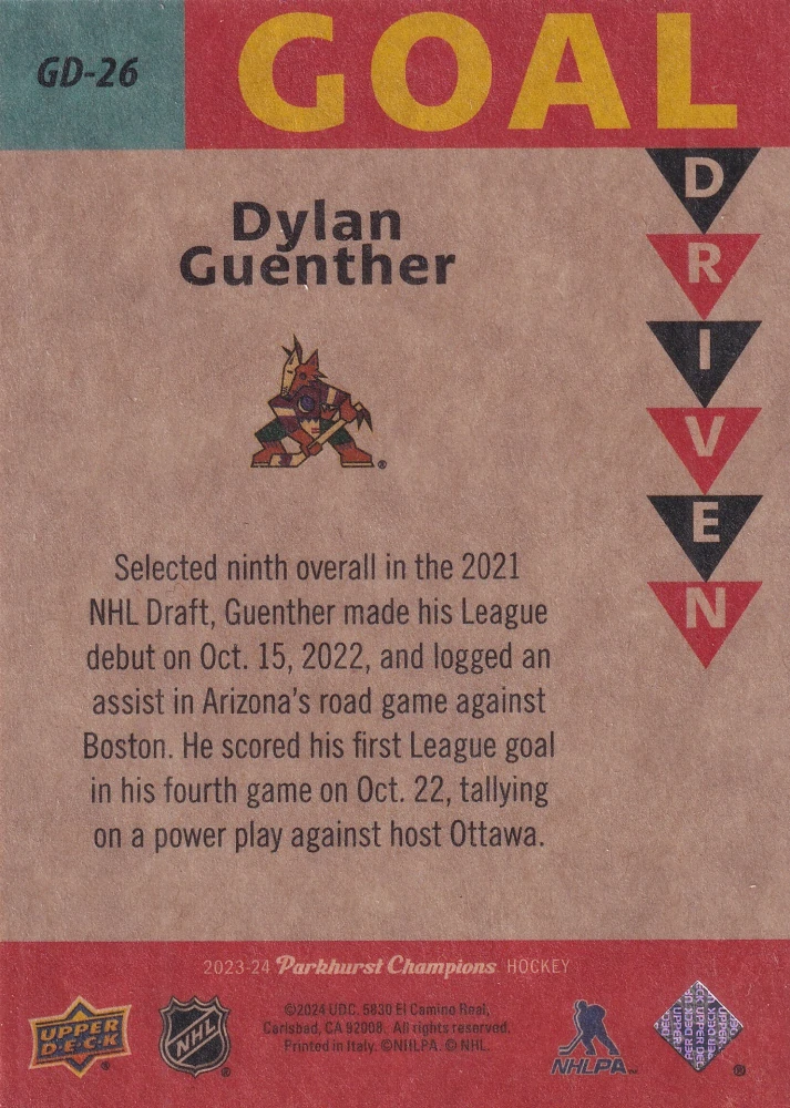 2023-24 UD Parkhurst Champions - Dylan Guenther - Goal Driven #GD-26