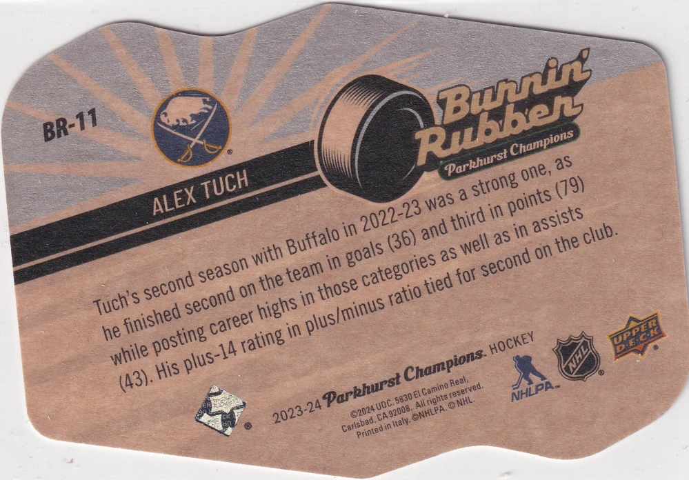 2023-24 UD Parkhurst Champions - Alex Tuch - Burnin Rubber #BR-11