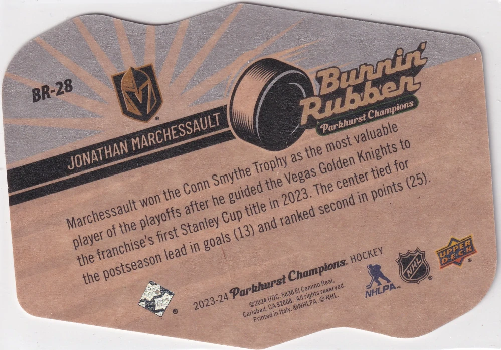 2023-24 UD Parkhurst Champions - Jonathan Marchessault - Burnin Rubber #BR-28