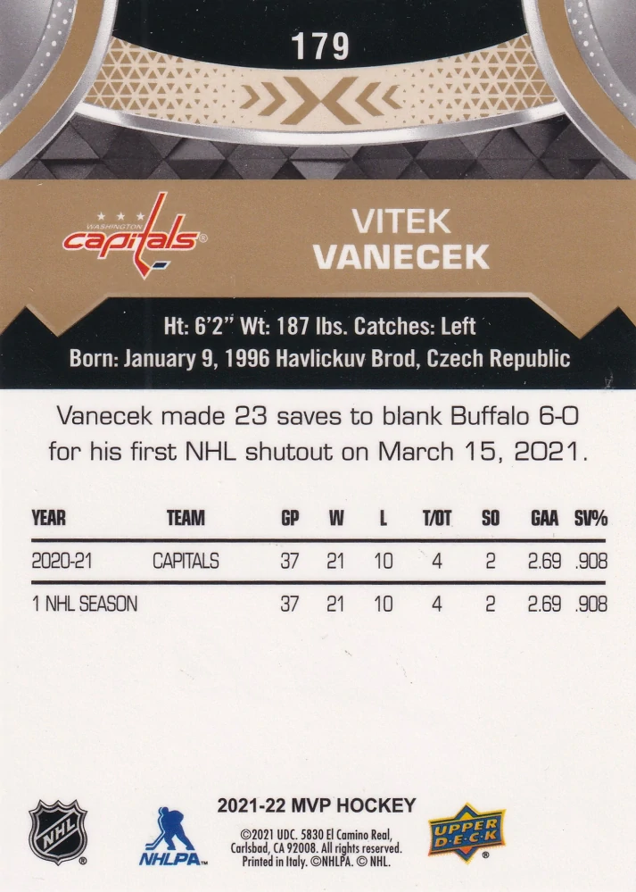 2021-22 UD MVP - Vítek Vaněček - Gold Script #179