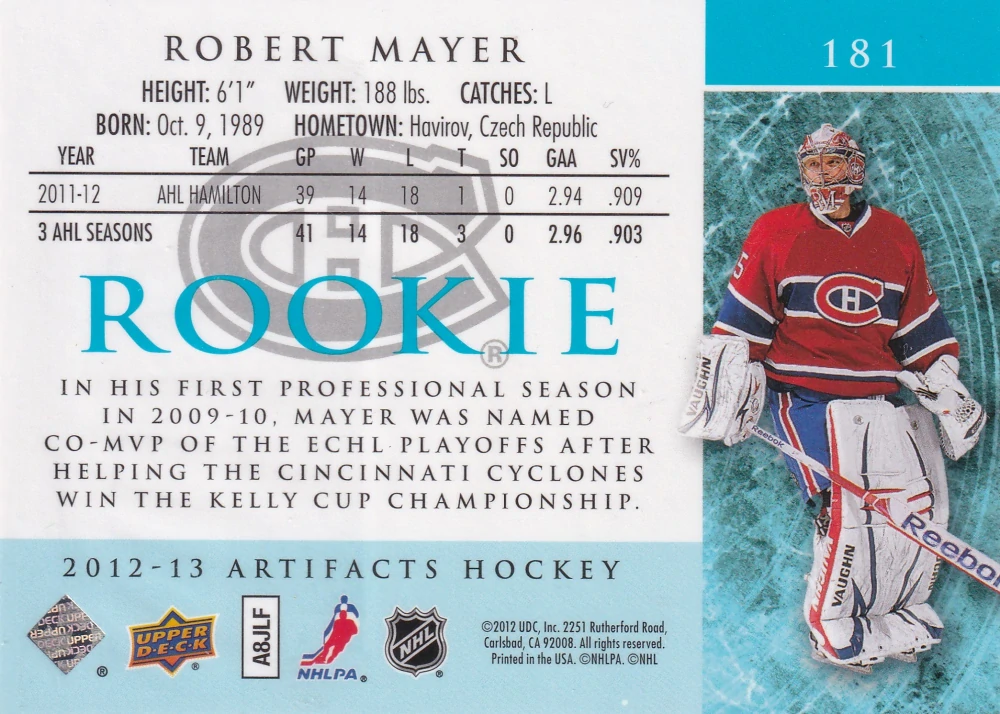 2012-13 UD Artifacts - Robert Mayer - Rookie Emerald /99 #181
