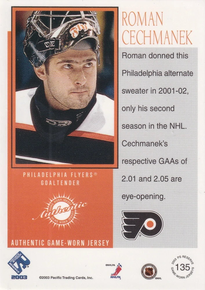 2002-03 Pacific Private Stock Reserve - Roman Čechmánek - Authentic Game Worn Jersey /1475 #135