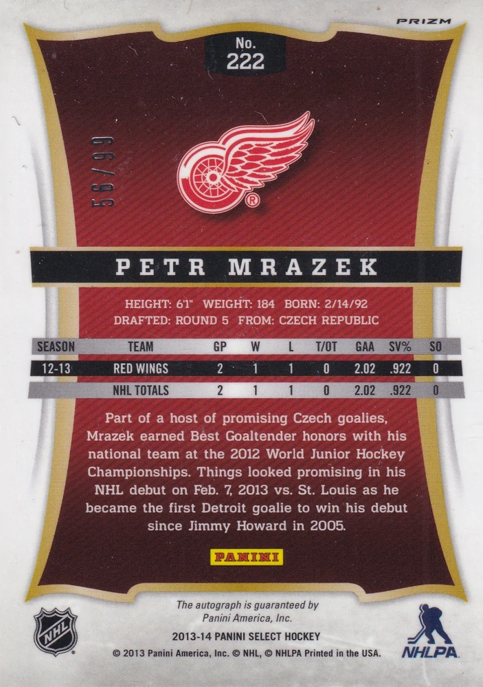 2013-14 Panini Select - Petr Mrázek - Silver Prizm - Rookie Autographs /99 #222