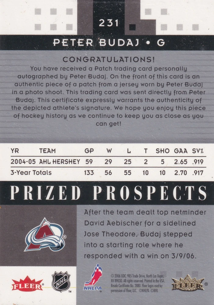 2005-06 Fleer Hot Prospects - Peter Budaj - Prized Prospects /349 #231