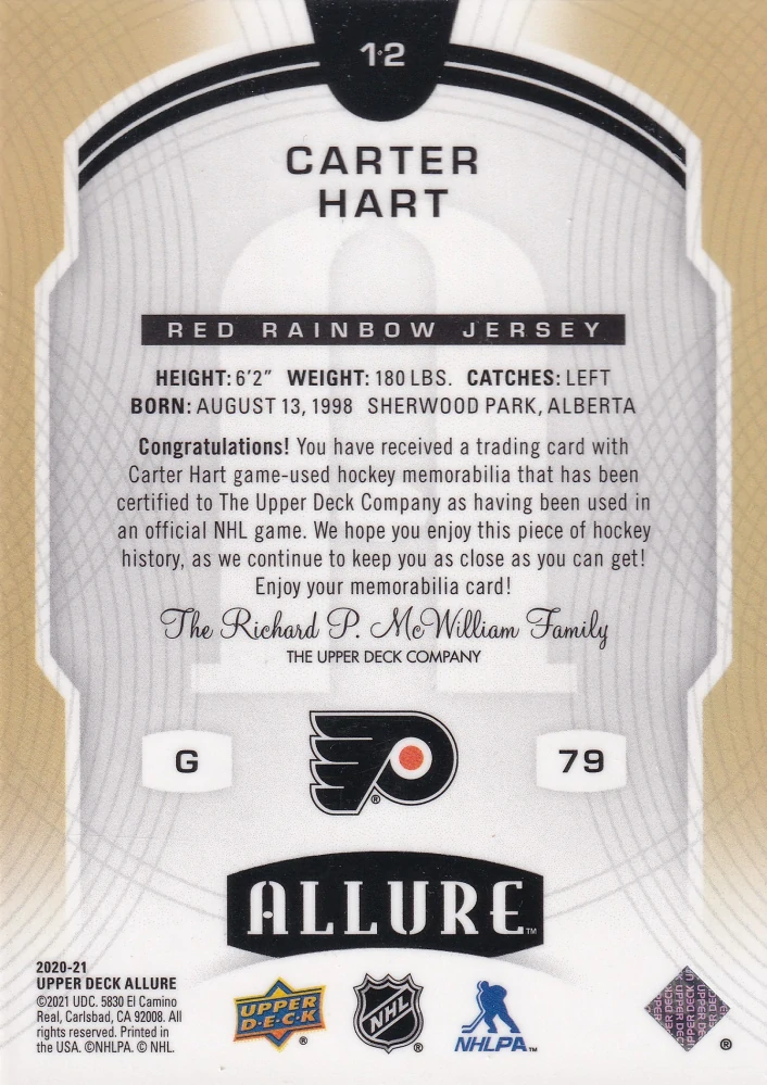 2020-21 UD Allure - Carter Hart - Red Rainbow Jersey #12