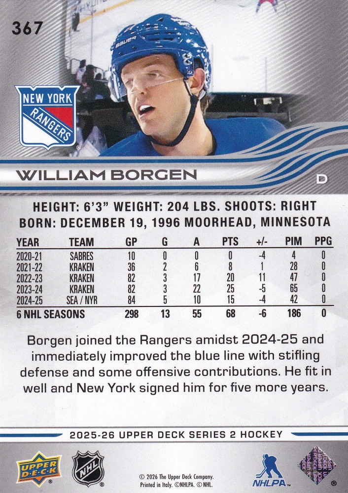 2025-26 UD Series 2 - William Borgen #367
