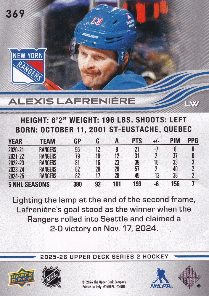 2025-26 UD Series 2 - Alexis Lafreniere #369